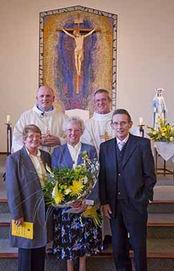 Sr. Maria Varley with her brother Colin, sister-in-law Elaine, Fr. Gubbins and Deacon Pat Thomas.